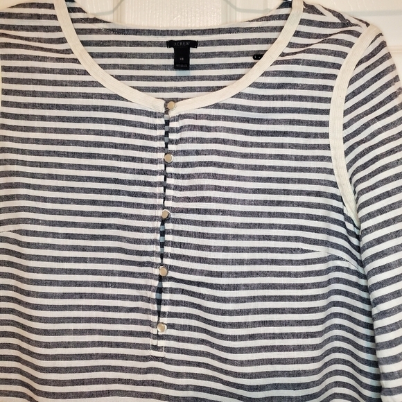 J. Crew Womens Sz XS Long Sleeve Tunic Blouse Linen Blend Striped Black White - Picture 4 of 13